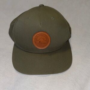 Olive Green Baseball Cap with Brown Leather Patch